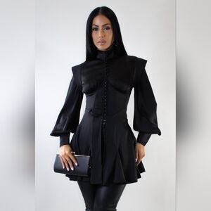 Buttoned Down Corset Top/Shirt Dress- Black
